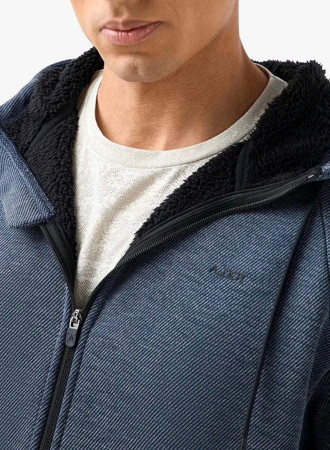 Active Men Regular Fit Textured Hooded Jacket
